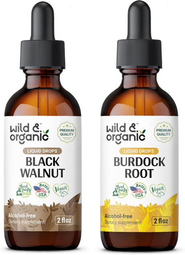 Wild & Organic Black Walnut Tincture 2 Fl Oz & Burdock Root Tincture 2 Fl Oz
