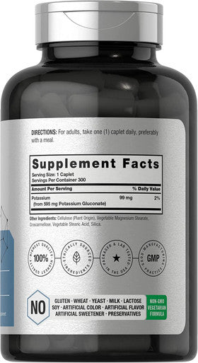Potassium Gluconate Supplement 595mg | 300 Count | Chelated Potassium | Vegetarian, Non-GMO, Gluten Free | by Horbaach