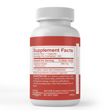 PURE ORIGINAL INGREDIENTS Agaricus, (100 Capsules) Always Pure, No Additives Or Fillers, Lab Verified