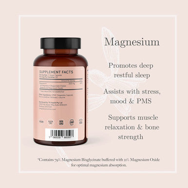 Magnesium Glycinate Supplement for Women - 200mg Chelated for Maximum Absorption Ãƒâ€šÃ¢â‚¬â€œ Supports Sleep, Mood, PMS, Stress Relief, Muscle Cramps & Tension - Non-GMO, Gluten Free - 120 Vegan Capsules