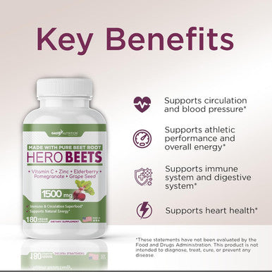 GADE NUTRITION BOOST YOUR HEALTH Beet Root Capsules 1500Mg Organic Beet Root Powder + Vitamin C Zinc, Elderberry Pomegranate Grape Seed Extract Nitric Oxide Supplement Supports For Healthy Circulation 3 Months Supply