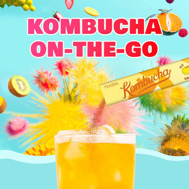 Teazen Kombucha Tea Sunset Bliss Hydration Variety Pack - 20 Sticks 5 Flavors (Peach Mango-Guava Strawberry-Kiwi Citron Mulled Wine)