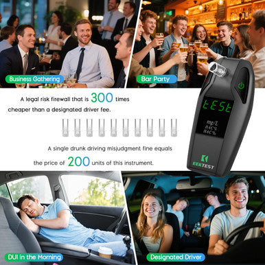 Eektest Breathalyzer High-Precision Portable Alcohol Tester With Usb Charging Lcd Display 10 Mouthpieces & Carrying Case (Black 1)