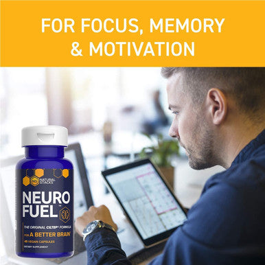 Natural Stacks Supplements Bundle - NeuroFuel Brain Supplement (45ct) and Serotonin Brain Food (60ct) - Improved Focus, Memory and Motivation, Better Mood and Relaxation