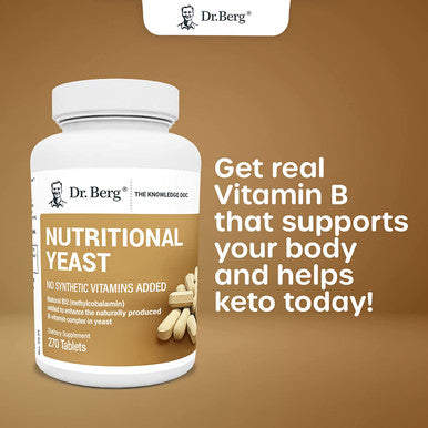 Dr. Berg's Nutritional Yeast Tablets - Natural B12 Added - All 8 B Vitamin Complex - No Gluten Non-GMO No Synthetics - 270 Vegan Tablets Dietary Supplements