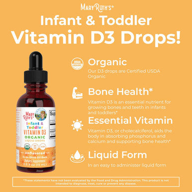 Maryruth Organics Vitamin D USDA Organic Upto 4 Month Supply Vitamin D3 Liquid Sugar Liquid Drops Immune Support for Infants & Toddlers VIT D3 Vegan Gluten Non-GMO 90-150 Servings