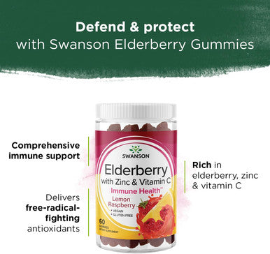 Swanson Elderberry Gummies with Zinc and Vitamin C - 60 Gummies - Immune Support Supplement for a Healthy Immune System
