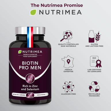 Laboratoires Nutrimea Organic Beard & Hair Growth Complex - with Biotin Selenium Zinc & Pumpkin Seeds - Against Hair Loss and Baldness - Promotes Beard Growth - Nutrimea - Made in France