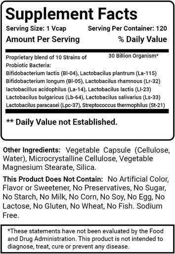 Best Naturals Probiotic 10 Strains & 30 Billion CFU Intestinal Flora 120 Veggie Capsules - Shelf Stable probiotic (4146365)