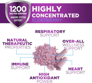 Nature'S Nutrition Elderberry Immune Support 10:1 Extract Capsule - Daily Immune Support Supplement for Adults Natural Sambucus Black Elderberry Antioxidant Vegan Vitamin Sugar & Gluten Non-GMO - 120 Capsules