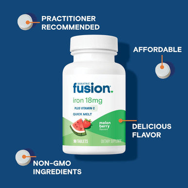 Bariatric Fusion Iron Supplement For Women Quick Melt Sugar Dissolvable Chewable Iron Tablets Ferrous Fumarate 18 Mg Iron With Vitamin C Melon Berry Gluten, Dairy And Soy 90 Count