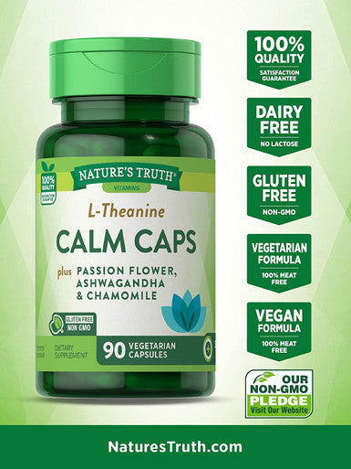 L Theanine Calm Caps | 90 Veggie Capsules | with Ashwagandha, Passion Flower and Chamomile Vegan, Non-GMO, Gluten Supplement | by Nature's Truth