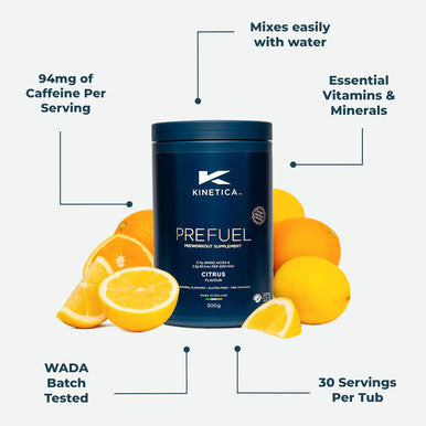 Kinetica PreFuel Pre Workout Supplement 5.7g Amino Acids & 2.2g BCAA's per Serving 30 Servings Citrus 300g