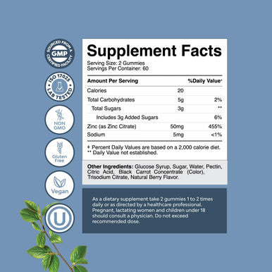 Extra Strength Zinc Gummies For Adults - Chewable Zinc Citrate 50Mg Immune Support Gummies For Adults - Kosher Halal Gluten And Gelatin Non-Gmo Nut Great Tasting Zinc Gummies Adult Formula
