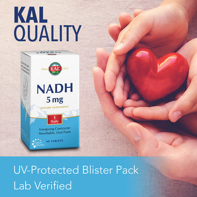 KAL NADH Energizing CoEnzyme 5mg, 1 Daily | Vitamin B3 | Mental Focus, Memory & Brain Health Support (60 Tablets, 60 Serv)
