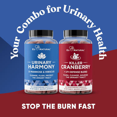 Eu Natural Urinary Tract Supplement Duo Urinary Harmony + Killer Cranberry UT Defense blends D-mannose & Hibiscus + Cranberry Pine Bark Propolis & Vitamin D Clinical Strength Ingredients 2 X 60 ct