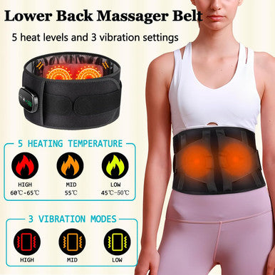 Cordless Heating Pad With Massager, Back Brace Heating Pad For Back Pain Relief, Heated Back Massager Support Belt With 3 Heating & Vibration Modes, Rechargeable Low Back Massager For Women Men