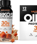 Oikos Protein Shake, Salted Caramel, 30g High Protein Drinks, Shelf Stable, Ready to Drink, 5g Prebiotic Fiber, 12 fl oz Bottle, 12 Count