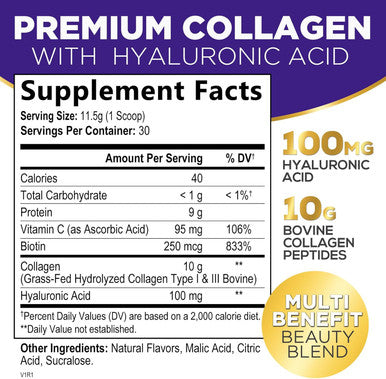 Nature'S Nutrition Collagen Peptides Powder With Hyaluronic Acid and Biotin Citrus Flavored 10g Grass Fed Collagen Powder for Women with Type I & III Collagen Supplements Hair Nail Skin & Joint Support - 30 Servings