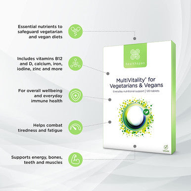 Healthspan Multivitamin for Vegetarians and Vegans (120 Tablets) Promotes Immune Health and Energy Levels Supports Bones Teeth and Muscles Includes Vitamins B12 & D Calcium Iron and Zinc Vegan