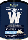 Biochem 100 Whey Isolate Protein Vanilla 30.2 oz 20g of Protein Meal Replacement Supports Lean Muscle Easily Digestible Silky Smooth Taste Amino Acids