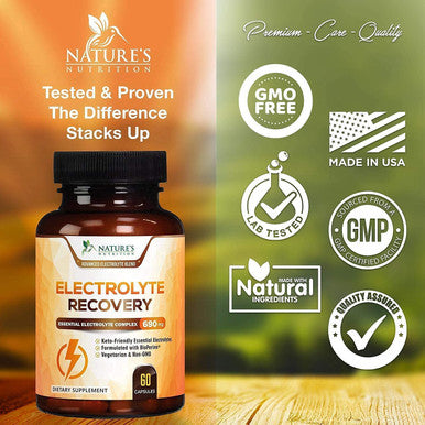 Electrolyte Hydration Tablets - Keto Friendly Zero Calorie Electrolytes Supplement for Rapid Rehydration & Recovery, Gluten-Free with Potassium and Magnesium for Sports and Exercise - 60 Capsules