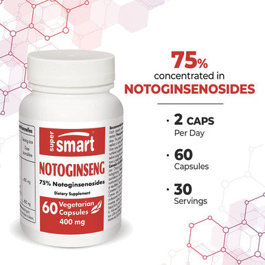 Supersmart Notoginseng 400 mg Per Day Standardized to 75 Notoginsenosides Support Healthy Cardiovascular System Antioxidant Supplement NonGMO Gluten Free 60 Vegetarian Capsules