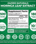 Zazzee Organic Moringa Oleifera 10:1 Extract, 7500 Mg Strength, 100% Pure Superfood, 180 Vegan Capsules, Concentrated And Standar
