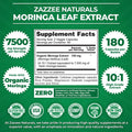 Zazzee Organic Moringa Oleifera 10:1 Extract, 7500 Mg Strength, 100% Pure Superfood, 180 Vegan Capsules, Concentrated And Standar