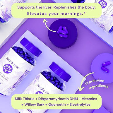 Purple tree Post-Celebration Wellness | Liver Support Body Replenisher, Rapid Hydration | Dihydromyricetin DHM, Milk Thistle, Electrolytes, Vitamin B, Willow Bark, Quercetin (90 Pills)