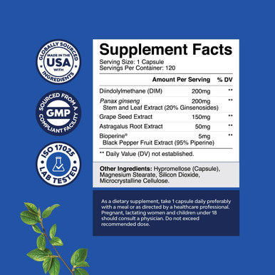 Natures Craft Advanced Diindolylmethane DIM Supplement for Men - Estrogen Blocker for Men with DIM 200mg Panax Ginseng Grapeseed Astragalus & BioPerine - Aromatase Inhibitor DIM Complex for Hormone Balance for Men
