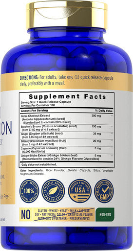 Blood Circulation Supplement | 180 Capsules | Supports Healthy Circulation | Non-Gmo, Gluten Free | By Carlyle