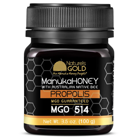 NatureÃ¢â‚¬â„¢s Gold Raw Manuka Honey with Australian Native Bee Propolis, MGO 514+ | 8.8oz (250g), 100% Pure Genuine Traceable Hive to Home