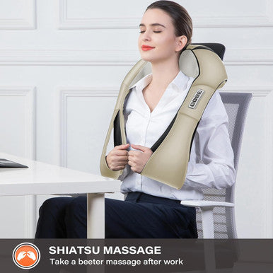 Neck Back Massager, Shiatsu Neck And Shoulder Massager With Heat, 3D Deep Tissue Kneading Massager Electric Massager For Shoulder, Back, Leg Muscle Pain Relief, Home & Office Use (Beige)