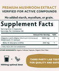 TRIBE ORGANICS Lion's Mane Supplement 1800mg Mushroom Extract Powder 120 Vegan Capsules