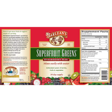 Barleans Superfruit Greens Powder with Antioxidant Power of Berries Fruits and Vegetables Vegan Non GMO Gluten Free 9.52Ounce