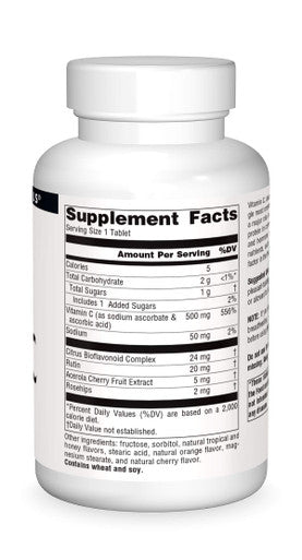 Source s Chewable C, Acerola Cherry 500 mg For Immune System Support - 100 Flavored Tablets
