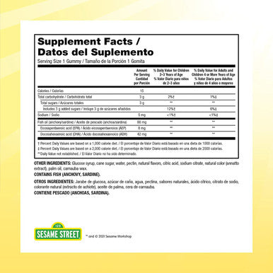 Sesame Street Omega 3 Gummies for Kids 2 88 mg Total Fish Oil per Gummy 4 Month Supply No Fishy Aftertaste of Dairy Gelatin Peanut Gluten Brain Eye Support 120 Gummies with EPA DHA