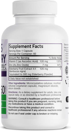 Bronson Sambucus Elderberry With Zinc & Vitamin C Triple Immune Support Complex Immune & Antioxidant Protection, Non-Gmo, 60 Vegetarian Capsules
