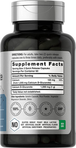 Calcium D-Glucarate 1000mg | 120 Capsules | Non-GMO, Gluten Free Supplement | by Horbaach