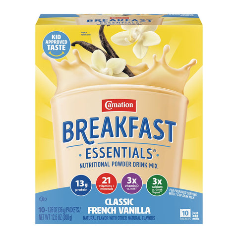 Carnation Breakfast Essentials Powder Drink Mix, Vanilla, 1.26 Oz Packets | Classic French Vanilla