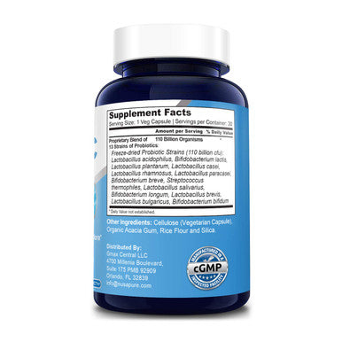 NusaPure Probiotics 110 Billion CFU Per Veggie Caps 13 Strains - 30 Capsules (Non-GMO & )