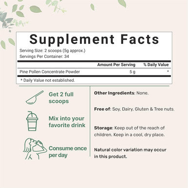 Micro Ingredients Pure Pine Pollen Powder 6 Ounce Wild Harvest an Broken Cell Wall Supports Immune System Health Boosts Energy Antioxidant & Androgenic No GMOs Vegan Friendly