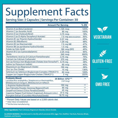 Gobiotix Probiotic Multivitamin Supplement - Daily Multivitamins With Probiotics - 25 Billion Cfu - Boost Immunity And Digestive Health, Probiotics For Women And Men - Gluten Pills - 90 Capsules
