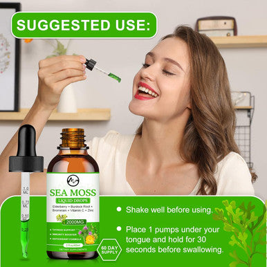 Sea Moss Liquid Drops - Irish Sea Moss 2000Mg With Elderberry, Burdock Root, Bromelain, Vitamin C And Zinc - 98 Essential Minerals Seamoss Supplement For Immune, Joint, Digestion, Aging Support - 2Oz