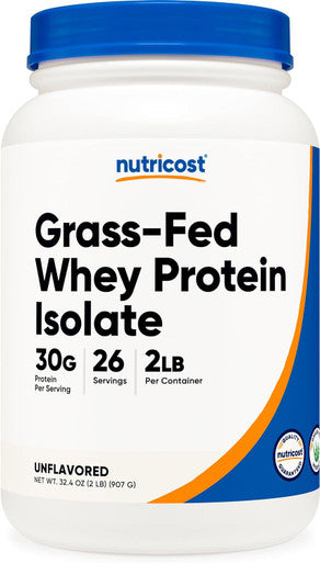 Nutricost Grass-Fed Whey Protein Isolate (Unflavored) 2Lbs - Non-Gmo Gluten Free Pure Protein