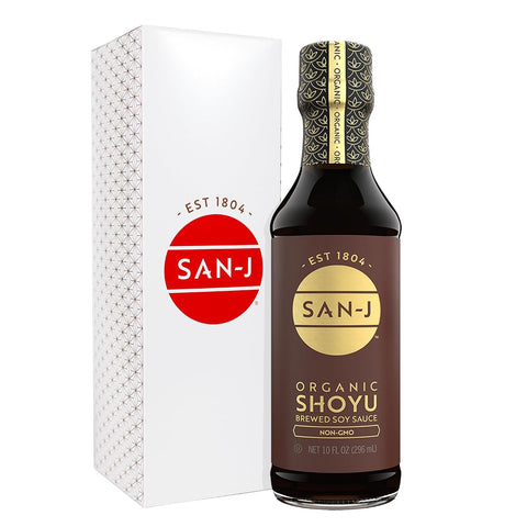 San-J - Organic Gluten Free Tamari Soy Sauce with 50% Less Sodium - Made with 100% Whole Soy - Specially Brewed - 10 oz. Bottle