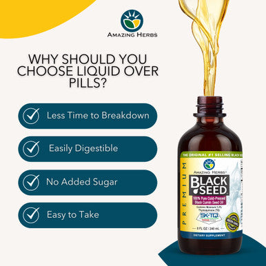 Amazing Herbs Premium Black Seed Oil - Cold Pressed Nigella Sativa Aids In Digestive Health, Immune Support, Brain Function, Joint Mobility, Gluten Free, Non Gmo - 8 Fl Oz
