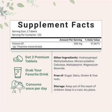 Micro Ingredients Vitamin B1 500mg Per Serving 240 Tablets | Vitamin B1 Thiamine Supplement Essential B Vitamins | Supports Metabolism & Healthy Nervous System | Non-GMO Easy to Swallow