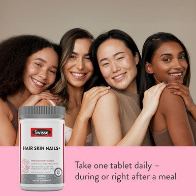 Swisse Biotin Hair Skin And Nails Collagen Supplement For Women & Men Milk Thistle, Biotin, Vitamin C, Zinc, Iron Supports Hair Growth Production 150 Tablets